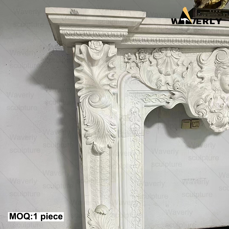 Luxury White marble fireplace surround with woman head CMF24-71701