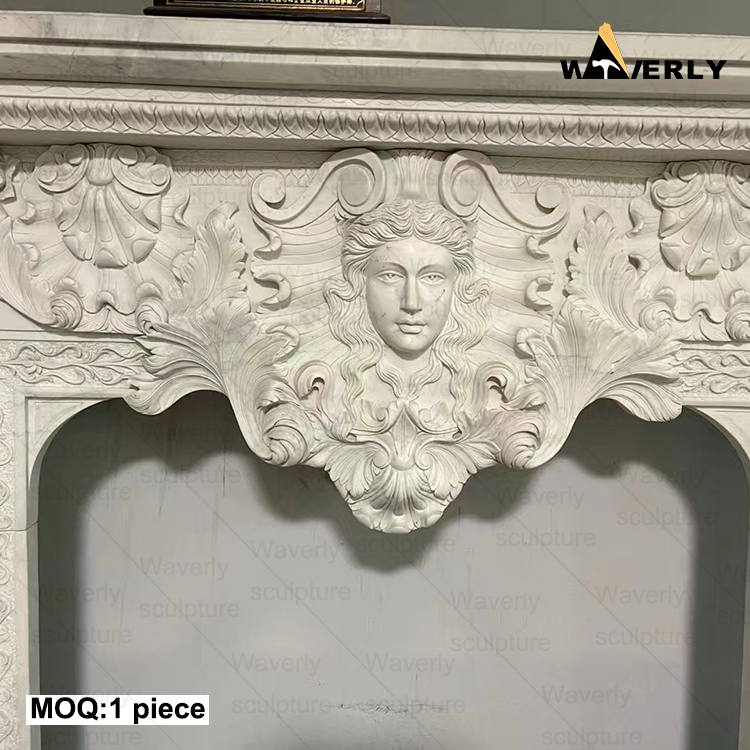 Luxury White marble fireplace surround with woman head CMF24-71701