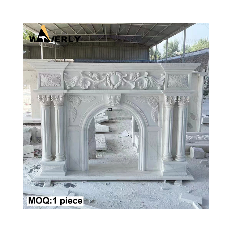 European white marble fire place mantel with column CMF24-71702