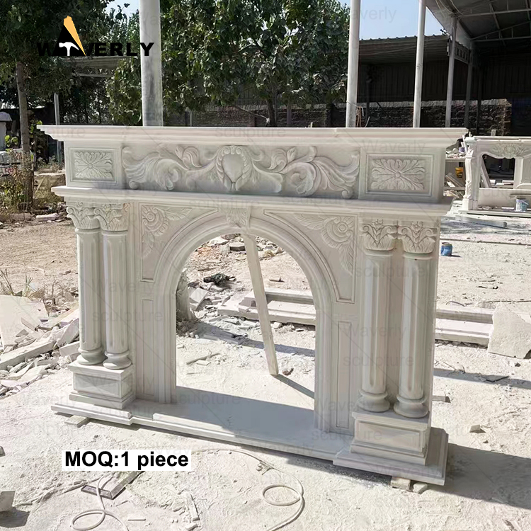 European white marble fire place mantel with column CMF24-71702