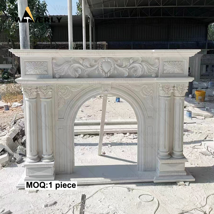 European white marble fire place mantel with column CMF24-71702