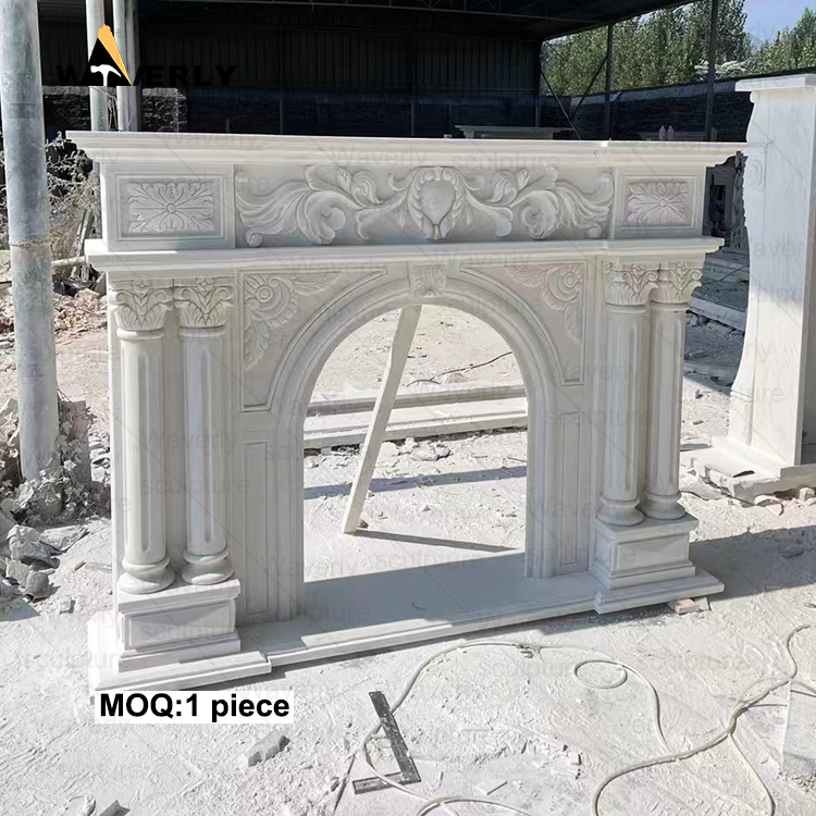 European white marble fire place mantel with column CMF24-71702