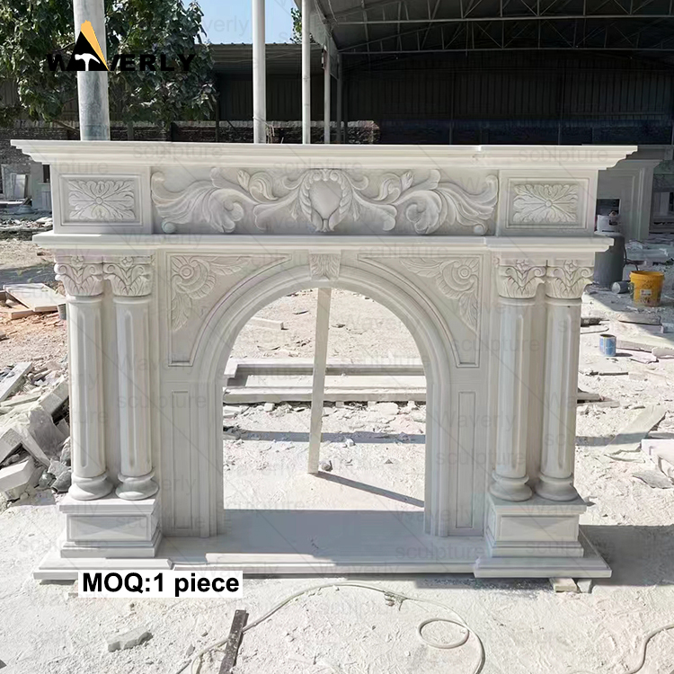 Hand carved white and black marble fireplace mantel CMF24-71706