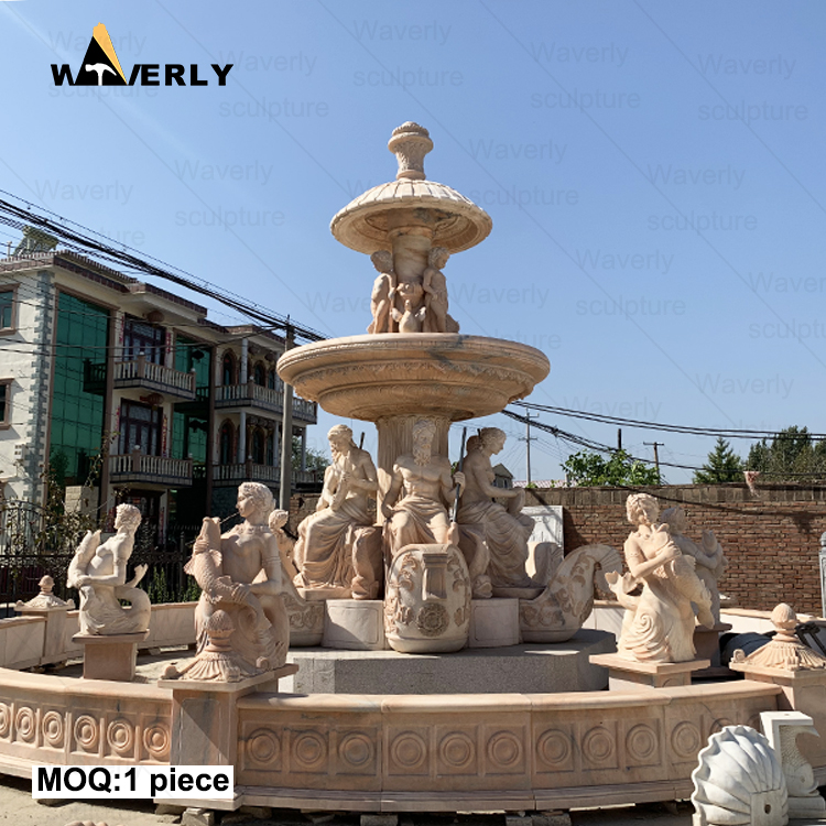 Giant sunset red marble fountain with figure statue -MFC82002