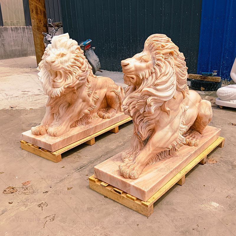 Sunset Red marble lion statue ML-782901CH