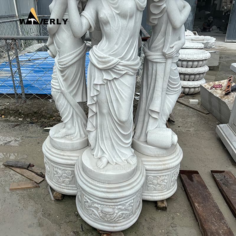 White marble woman and lion head statue water fountain -MFC9901