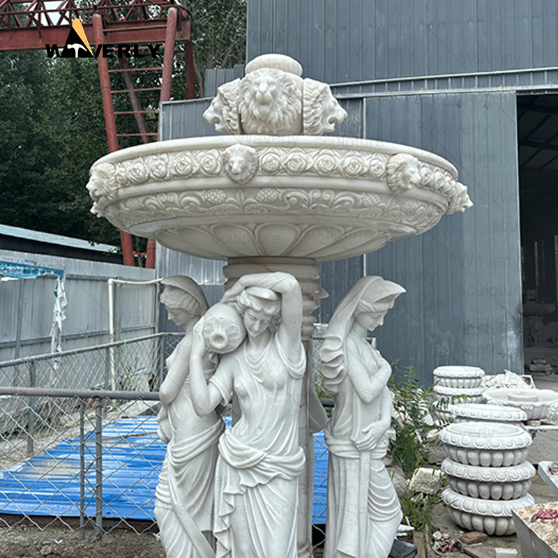 White marble woman and lion head statue water fountain -MFC9901