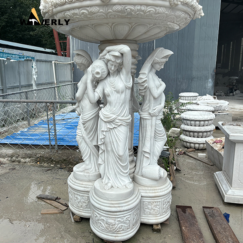 White marble woman and lion head statue water fountain -MFC9901