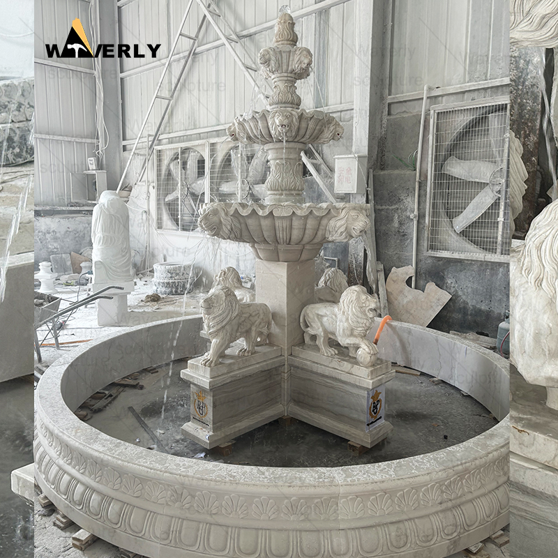 Garden marble water fountain with lion statues -MFC9902