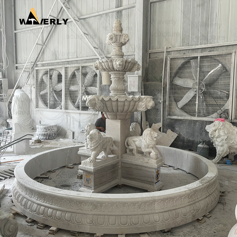 Garden marble water fountain with lion statues -MFC9902