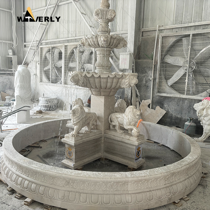 Garden marble water fountain with lion statues -MFC9902