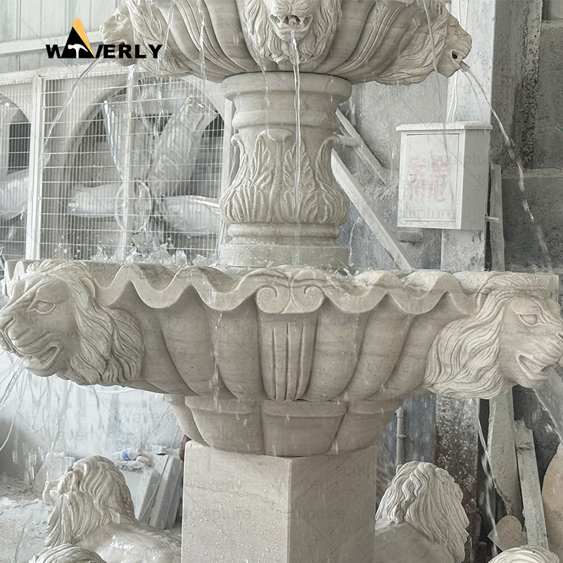 Garden marble water fountain with lion statues -MFC9902