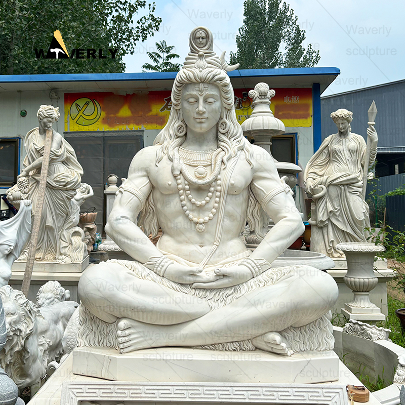 White marble meditating shiva statue MS24-9-1002