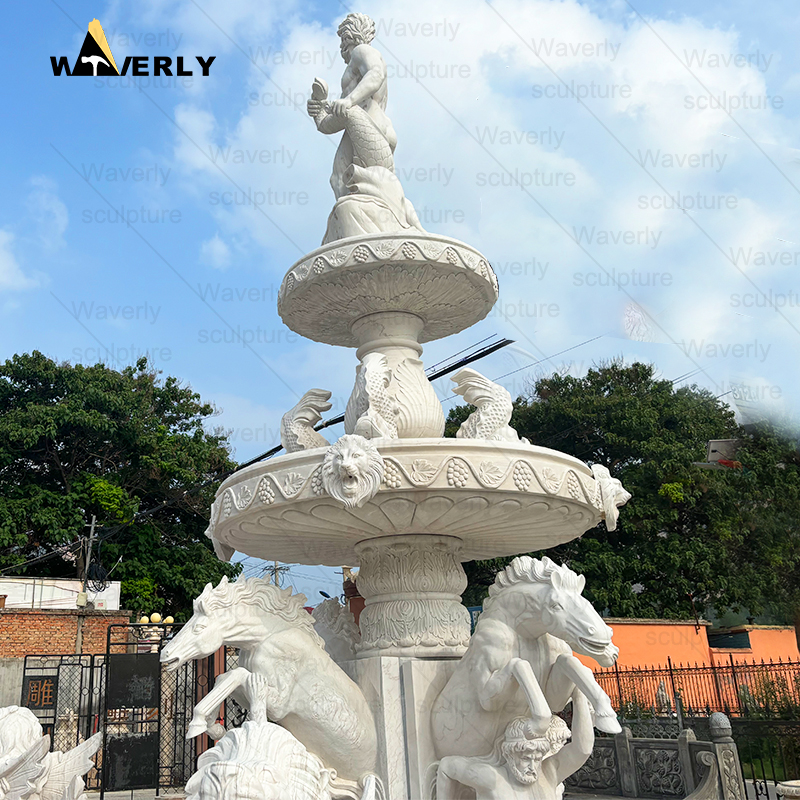 Custom Giant marble stone fountain with horse lion and figure statue -MFC9103