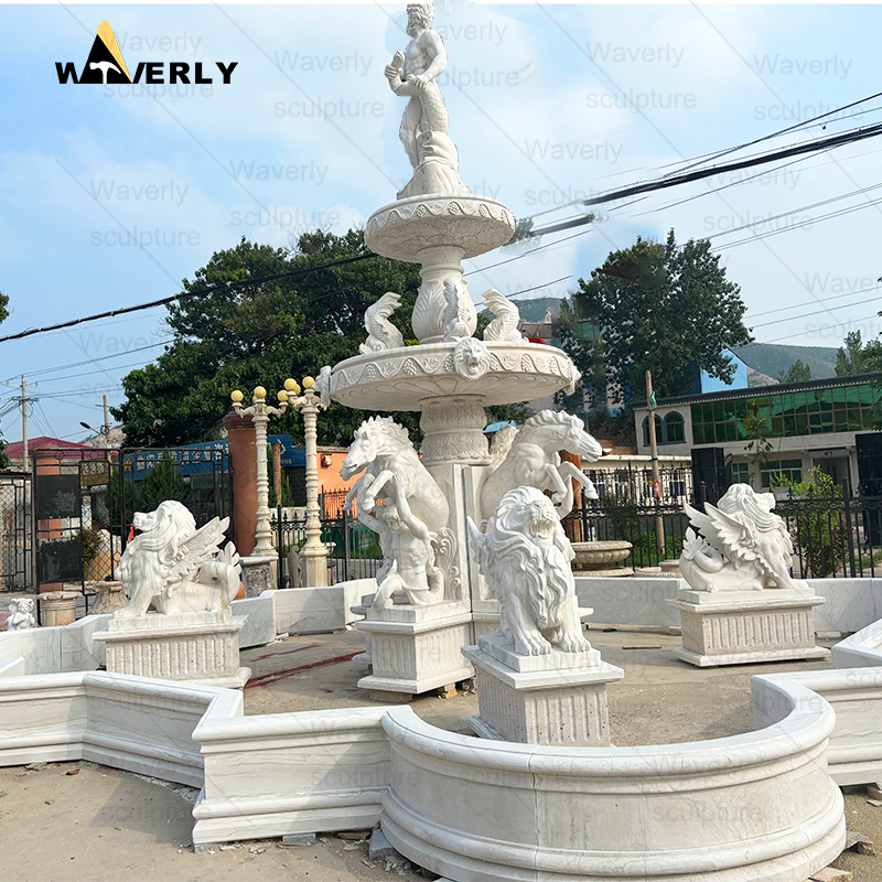 Custom Giant marble stone fountain with horse lion and figure statue -MFC9103