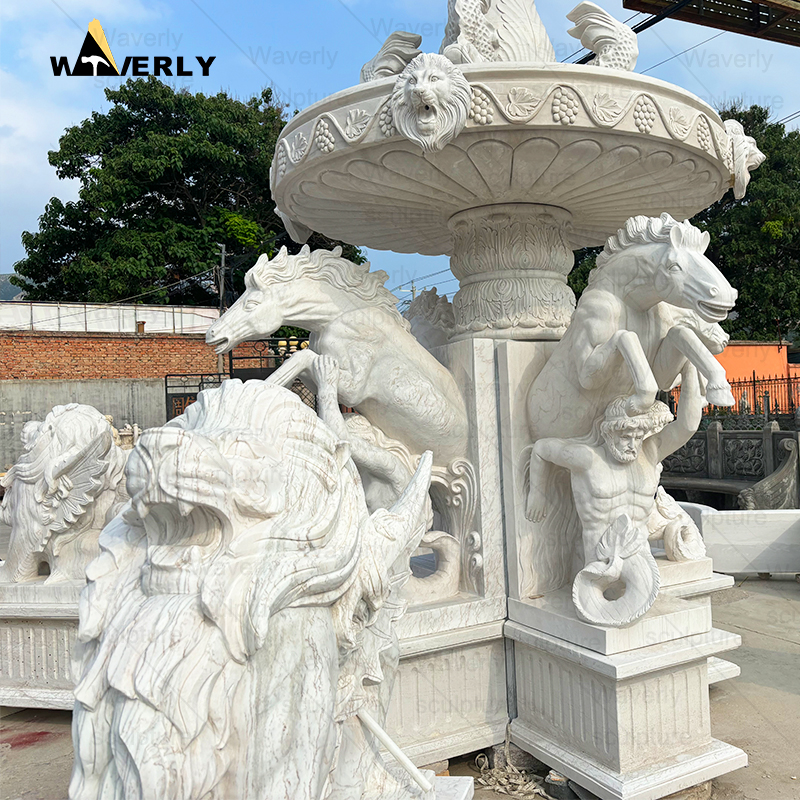 Custom Giant marble stone fountain with horse lion and figure statue -MFC9103