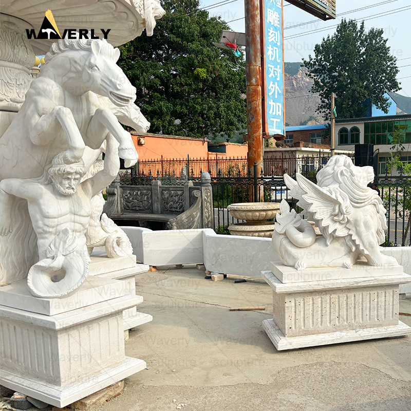 Custom Giant marble stone fountain with horse lion and figure statue -MFC9103