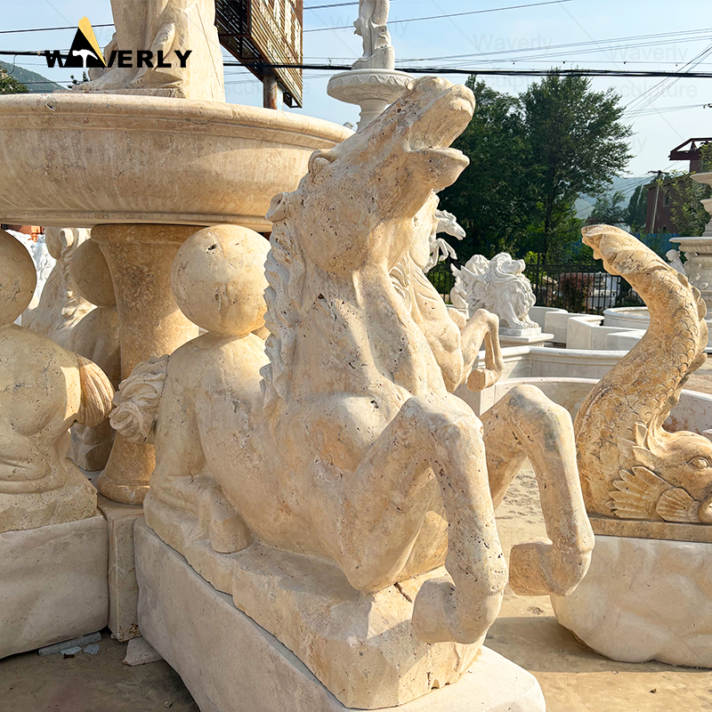 Large Luxury Travetine Stone Water Fountain With horse and statues  -MFC9104