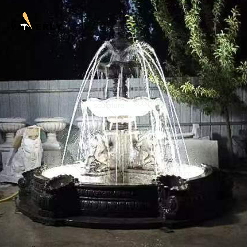 Custom Black Stone Marble Water Fountain With Horse Statue  -MFC91103