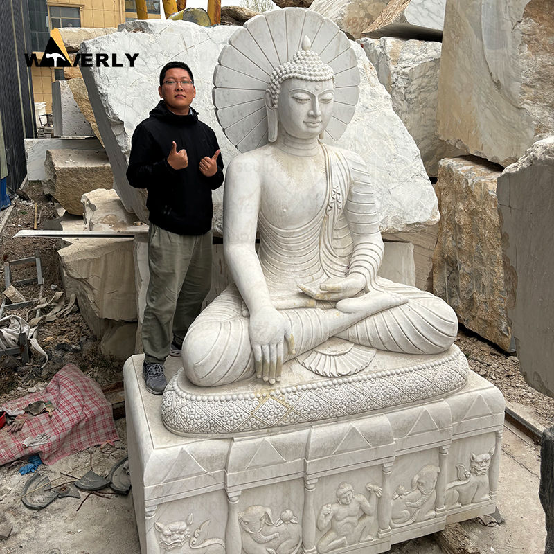 Outdoor Decor Giant White Marble Buddha Statue Sculpture MBC24-9-1204