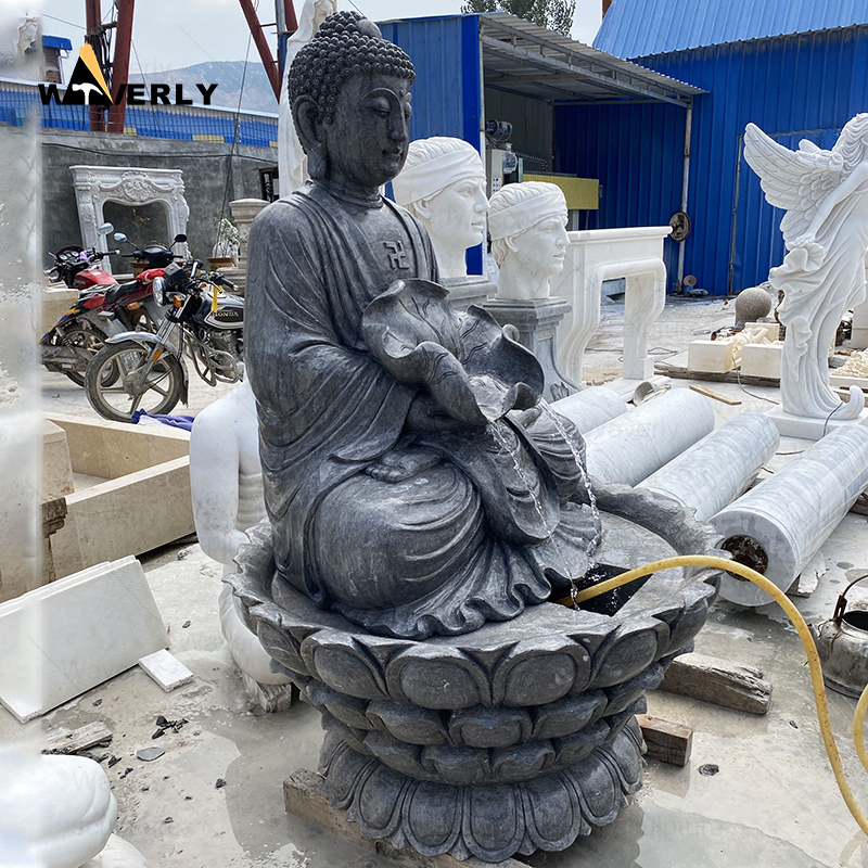 Black granite stone buddha water fountain with  lotus seat  MBC24-9-1205