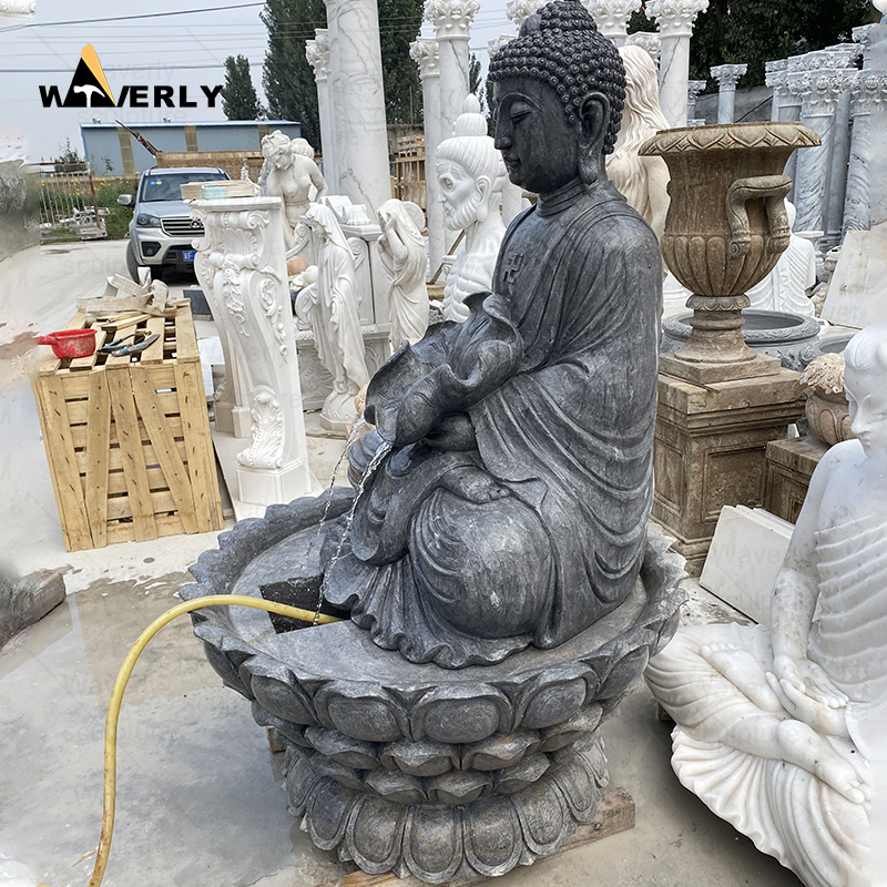 Black granite stone buddha water fountain with  lotus seat  MBC24-9-1205