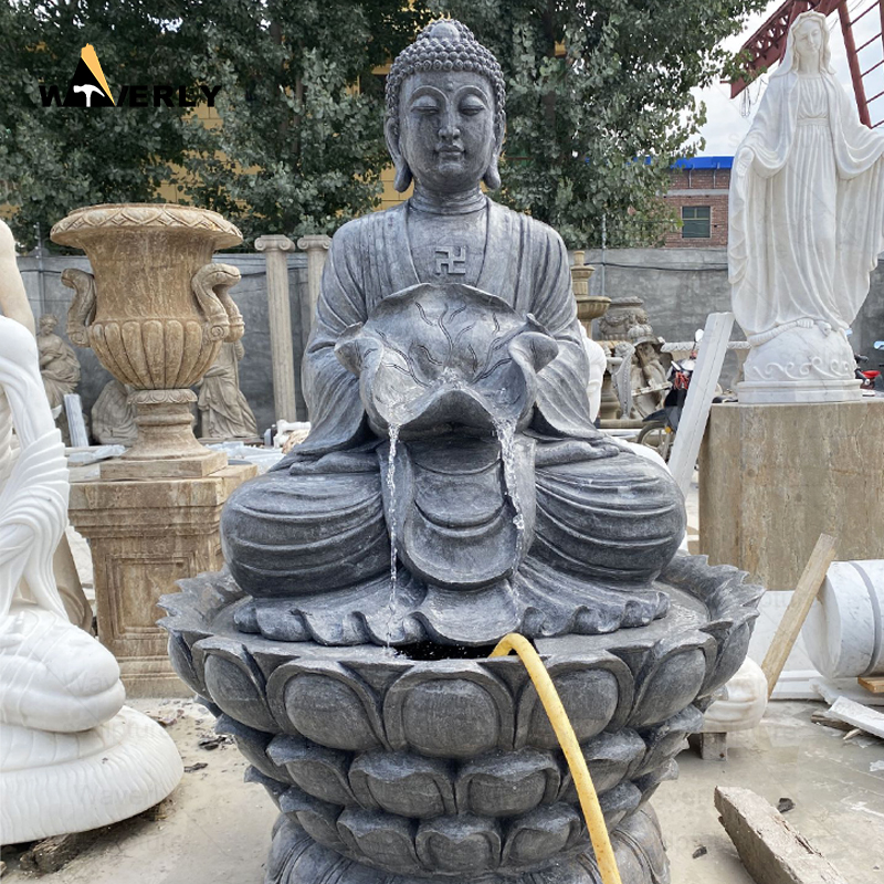 Black granite stone buddha water fountain with  lotus seat  MBC24-9-1205