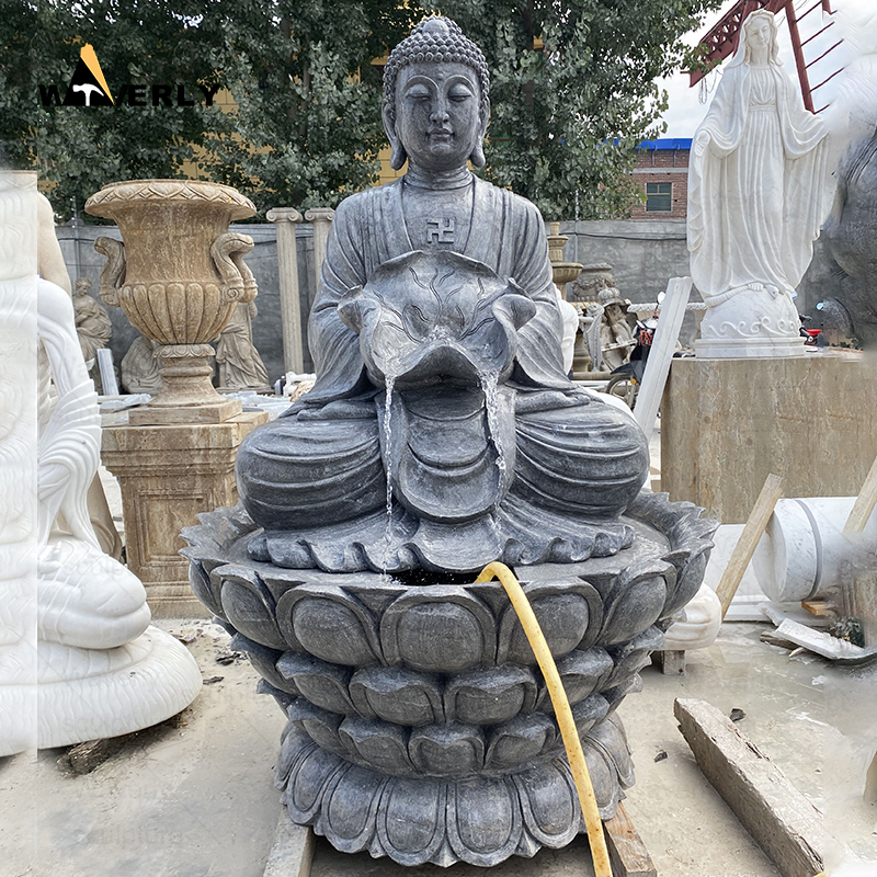 Black granite stone buddha water fountain with  lotus seat  MBC24-9-1205