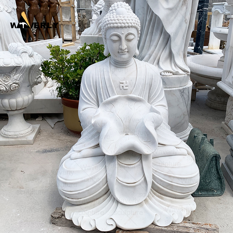 White marble buddha and lotus statues MBC24-9-2002