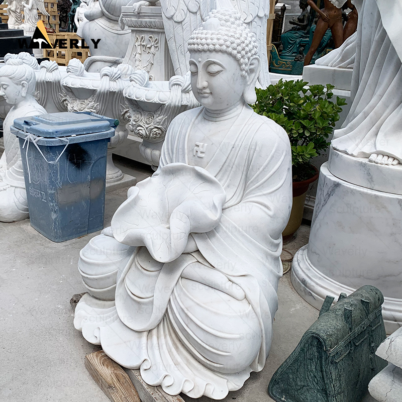 White marble buddha and lotus statues MBC24-9-2002