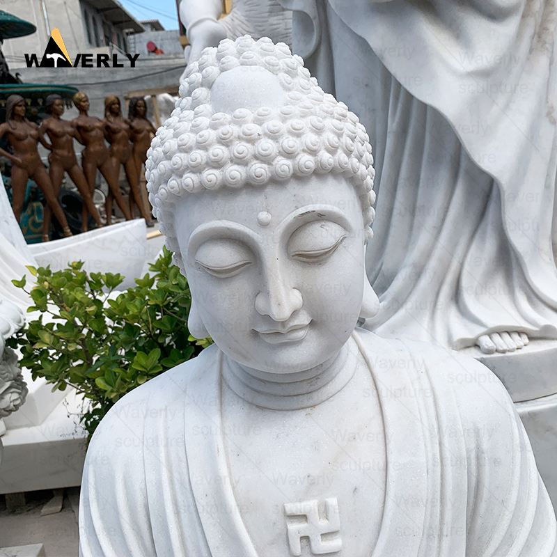 White marble buddha and lotus statues MBC24-9-2002