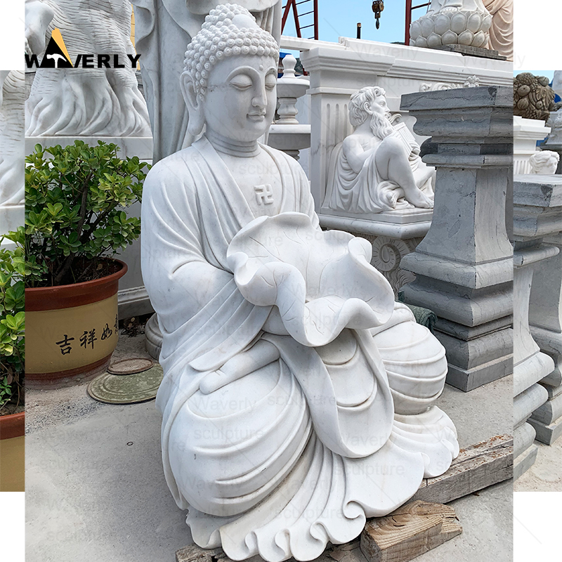 White marble buddha and lotus statues MBC24-9-2002