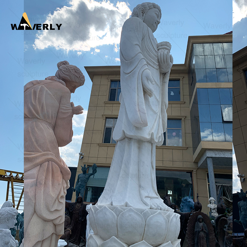 White marble standing buddha and lotus seat sculpture MBC24-9-2003