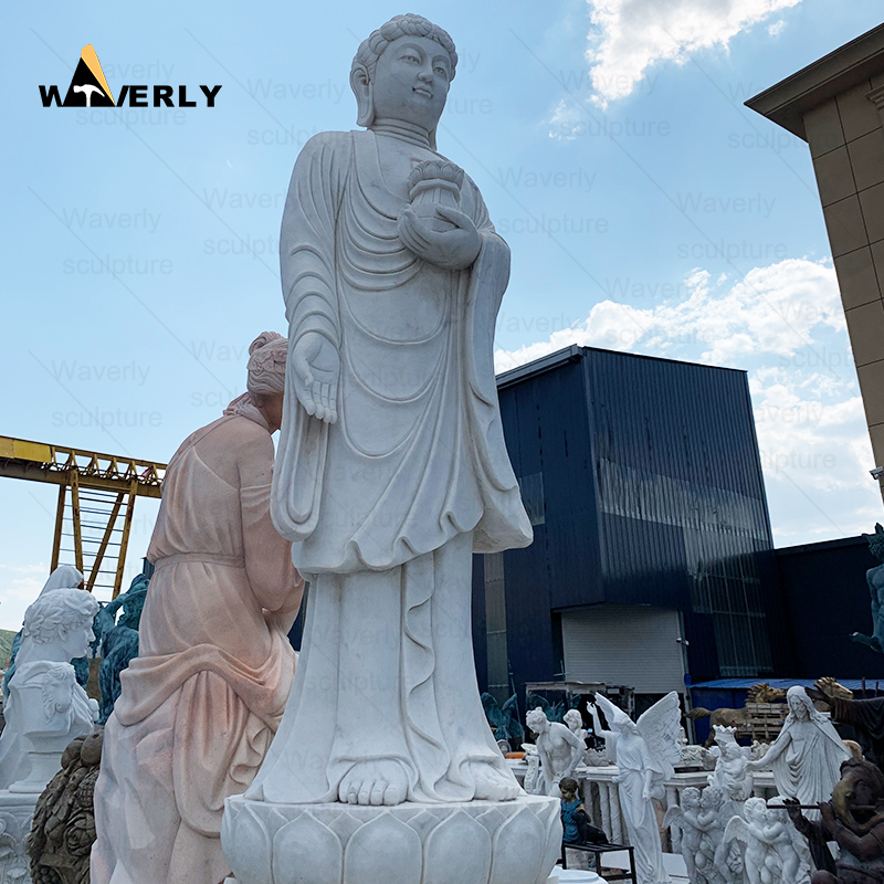 White marble standing buddha and lotus seat sculpture MBC24-9-2003