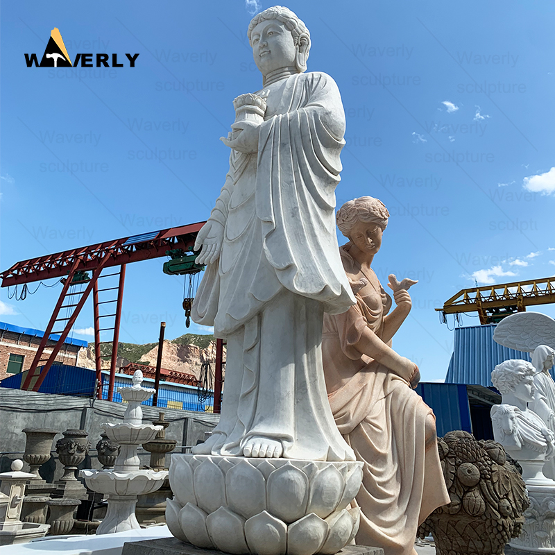 White marble standing buddha and lotus seat sculpture MBC24-9-2003