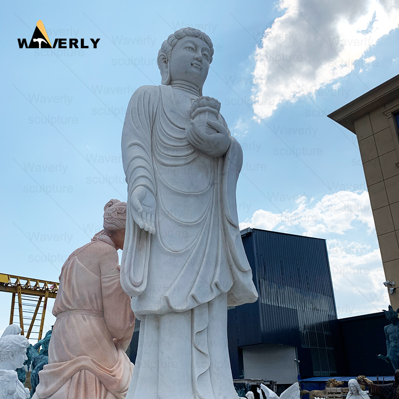 White marble standing buddha and lotus seat sculpture MBC24-9-2003