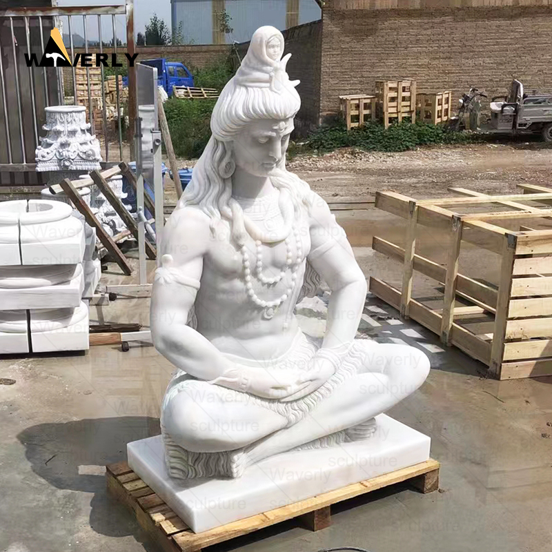 Hindu god white marble stone shiva statue MS24-9-2004