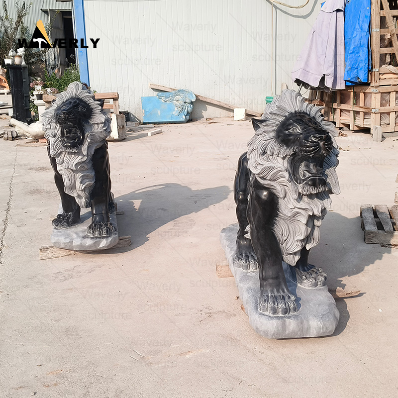 A pair of black stone lion statue  ML-10801CH