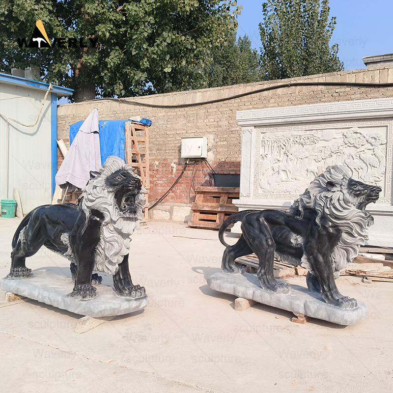 A pair of black stone lion statue  ML-10801CH