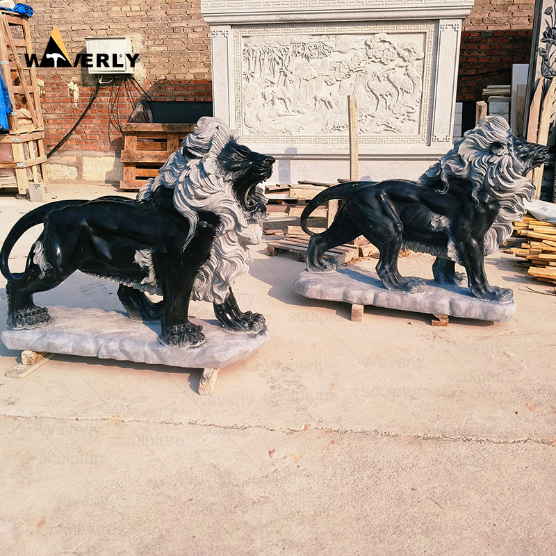 A pair of black stone lion statue  ML-10801CH