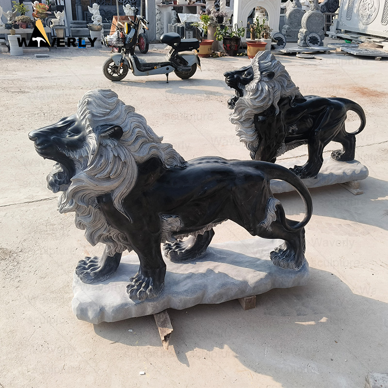 A pair of black stone lion statue  ML-10801CH