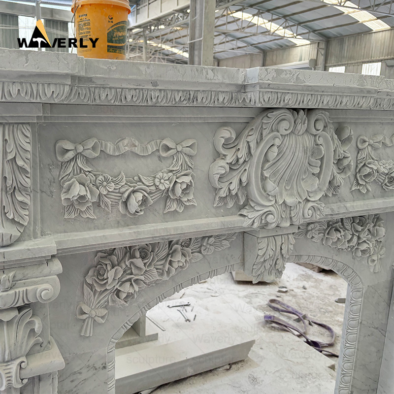 Square luxury hand carved marble fireplace surround CMF24-10-1003