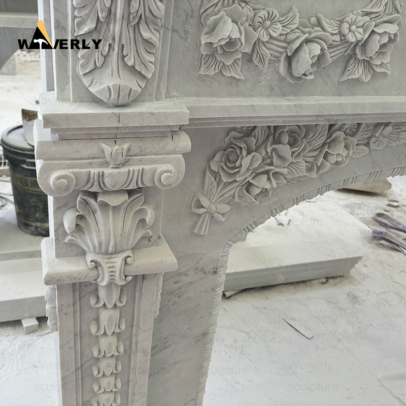 Square luxury hand carved marble fireplace surround CMF24-10-1003