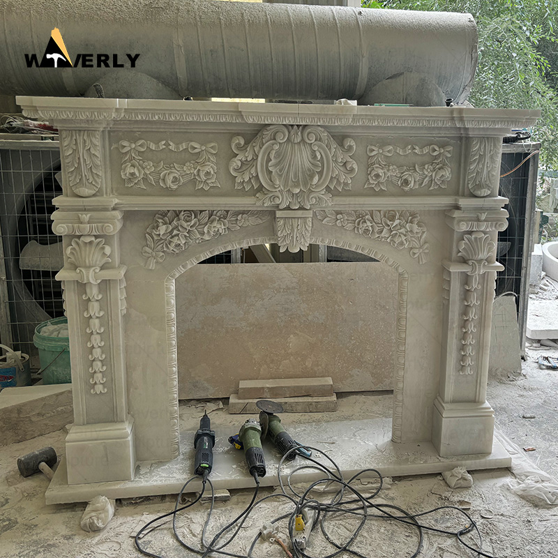 Square luxury hand carved marble fireplace surround CMF24-10-1003