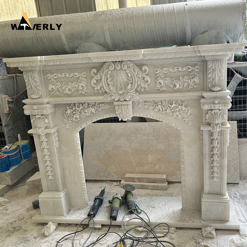 Square luxury hand carved marble fireplace surround CMF24-10-1003