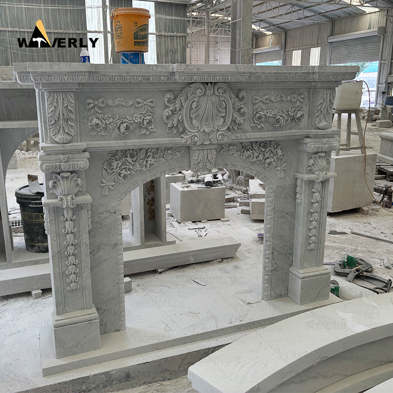 Square luxury hand carved marble fireplace surround CMF24-10-1003