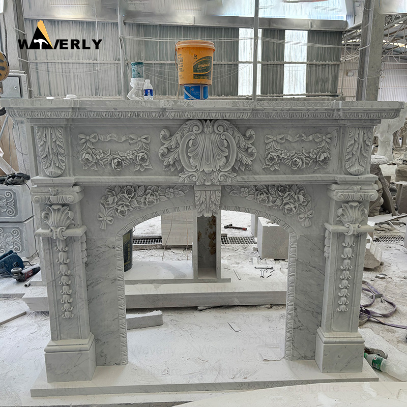 Square luxury hand carved marble fireplace surround CMF24-10-1003