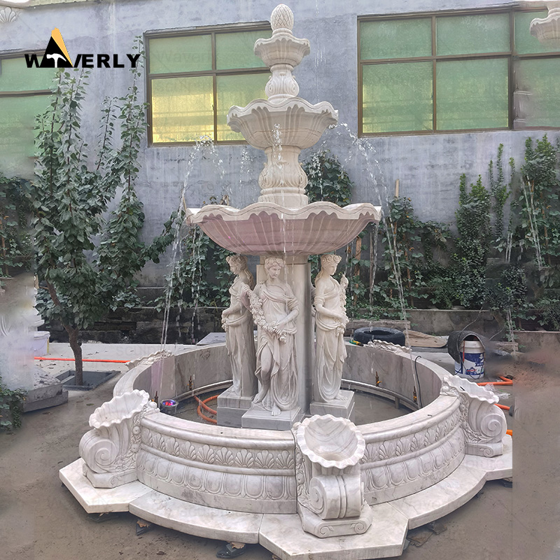 4 tires white marble fountain with four woman statues -MFC101101