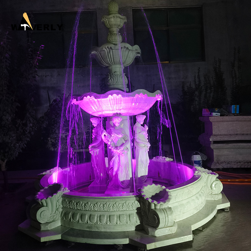 4 tires white marble fountain with four woman statues -MFC101101