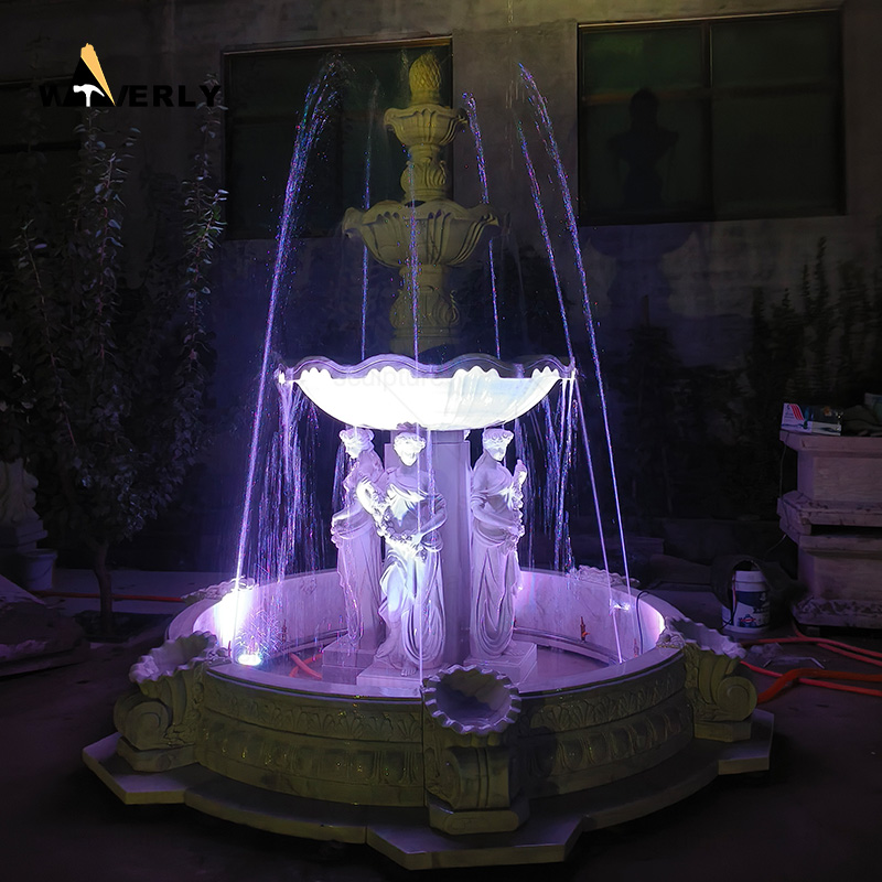 4 tires white marble fountain with four woman statues -MFC101101